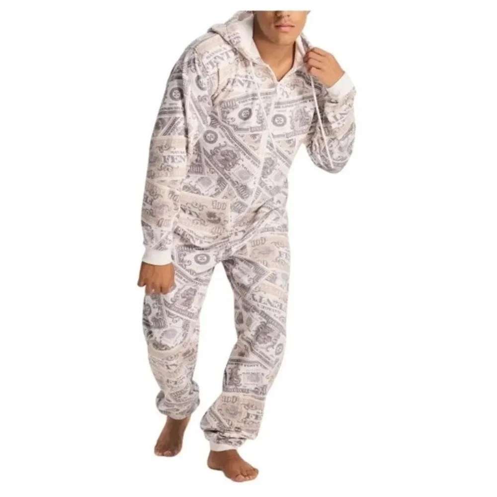 Savage X Fenty Forever Savage Hooded Onesie 1X Money Print‎ Pajamas Jumpsuit